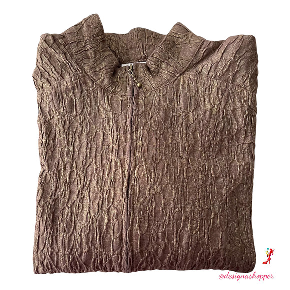 Chico’s Unique Textured Brown Golden Copper Shimmer Lightweight Jacket LG - Picture 9 of 10
